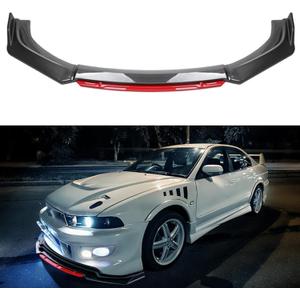 4Pcs Universal Front Bumper Lip Body Kit ABS Glossy Black Front Lip Spoiler Diffuser Front Bumper Lip Spoiler Wing Body for Most Vehicle (Carbon Black-Red)