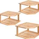VERTORGAN Bamboo Corner Shelf(3 Pack),2 Tier Plate Organizer for Cabinet and Countertop,Pantry Dish and Spice Rack for Kitchen (Natural)