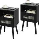 Lab Cosi Mid Century Modern Nightstand with Charging Station, Natural Tan End Table, Bedside Tables for Living Room and Bedroom, Natural Wood Side Table with Storage Drawer