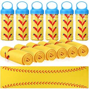 12 Pack Softball Cooling Towels, Softball Ice Towels for Neck, 40"x12" Breathable Chilly Towel with Plastic Container, Microfiber Sport Towel for Players Team Gift Sport Party Favors (Yellow)