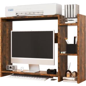 IBUYKE Desktop Bookshelf,36.8" Desktop Organizer Shelf,Wood Desk Hutch for Computer Monitor,Display Shelf for Office Home Dormitory,Brown TMZ008H