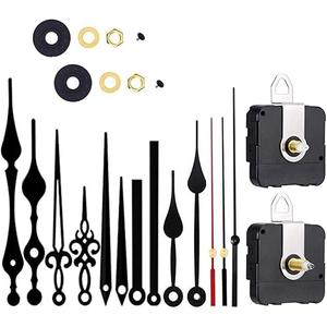 Aloneaka 2 Pieces Silent Clock Movement Mechanism Long and Short Shaft with 6 Different Pairs of Hands DIY Clock Repair Parts Motor Replacemen