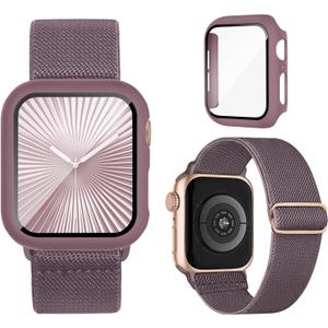 Stretchy Bands Compatible for Apple Watch Band and Case 40mm 44mm 41mm 45mm 42mm 46mm, Nylon Solo Loop Sport Straps Protective Cover with Screen Protector for iWatch Series 11 10 9 8 7 SE 6 5 4 SE3