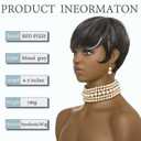 Pixie Cut Wig Short Wigs for Black Women Black Mixed Grey Curly Wig with Bangs Afro Wigs for Black Women Natural Wavy Synthetic Wigs for Women (Black Mixed Grey)