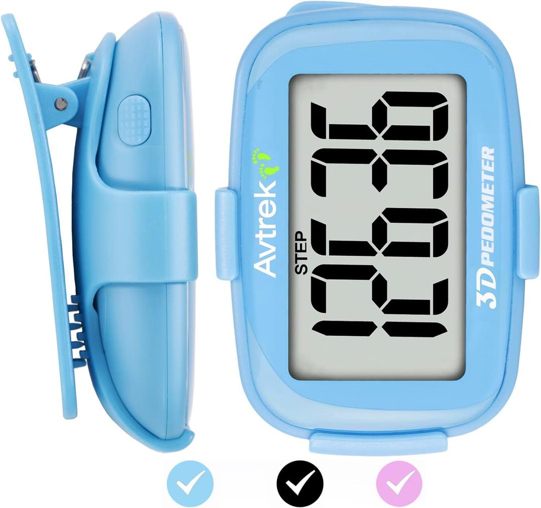 3D Step Counter Clip On with LED Backlight Pocket Pedometer for Walking Outdoor Activities Fitness Tracker Without Smartphone (BLUE)