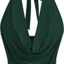 SOLY HUX Women's Halter Draped Front Tank Top Sexy Backless Going Out Crop Vest Tops (Large, Dark Green)