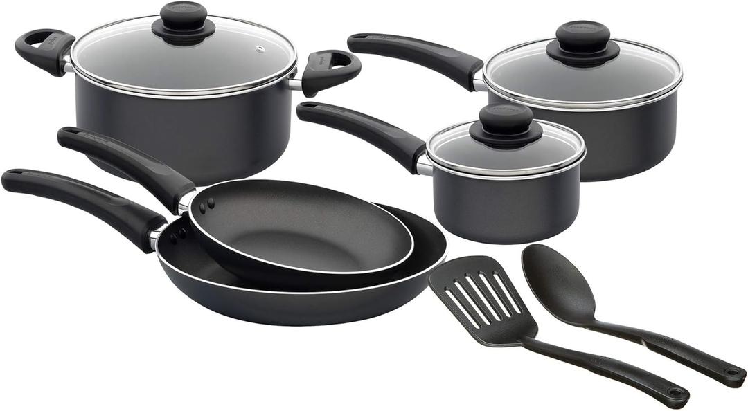 GoodCook Everyday Nonstick 10-Piece Cookware Set with Utensils, Includes Fry Pans, Sauce Pans, and Casserole Pan, PFOA-Free Nonstick Aluminum, Ergonomic Handles, Versatile Cooking Set