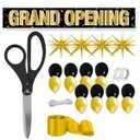 Black Ribbon Cutting Ceremony Kit - 25 Inch Scissors for Grand Opening Gold Satin Ribbon Gold Star Balloons and Grand Opening Banner for Inaugurations Special Events Ceremonies