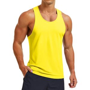 MAGCOMSEN Mens UPF 80+ Tank Tops Y Back Quick Dry Gym Workout Running Athletic Fitness Muscle Sleeveless Summer Shirts (Yellow, L)