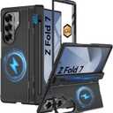 Magnetic for Samsung Galaxy Z Fold 7 Case, [Compatible with MagSafe][Thinner S Pen Holder] [Invisible Kicktand] [Hinge Protection] [Screen Protector],Shockproof Full Body Heavy Duty Phone Cover(Black)