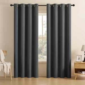 CUCRAF Dark Grey Blackout Curtains 72 inch Length 2 Panels Set, Room Darkening Drapes for Living Room Bedroom, Thermal Insulated Light Blocking Grommet Window Curtain (W52 x L72 Inch)