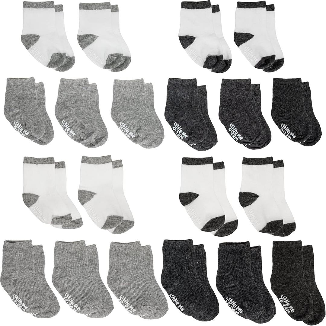 Little Me 20-Pack Newborn Baby Infant & Toddler Unisex Socks, For Baby Girl or Boy, 0-12 & 12-24 Months, Assorted Size Pack (White, Light Grey, Dark Grey)