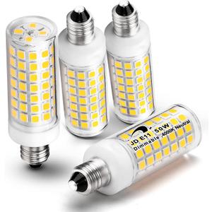 E11 Led Bulbs Dimmable 120V 50W Halogen Equivalent, T3 T4 Mini Candelabra Base JDE11 Led Bulb, 4000K Natural White 5W 500lm E11 Bulb for Chandeliers,Ceiling Fan, Table Lamps, Cabinet Lighting,4Pack