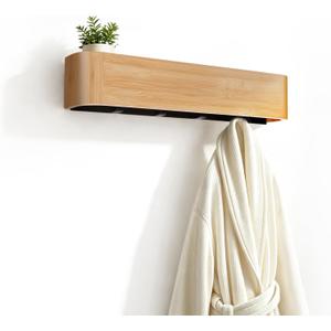 16" Bamboo Coat Rack Wall Mount, 4 Hidden Hooks, Compact, Natural
Solid Bamboo Shelf, 4 Heavy Duty Steel Hooks 44 lbs Each, Entryway Bathroom Bedroom Kitchen, Paper Template Easy Install