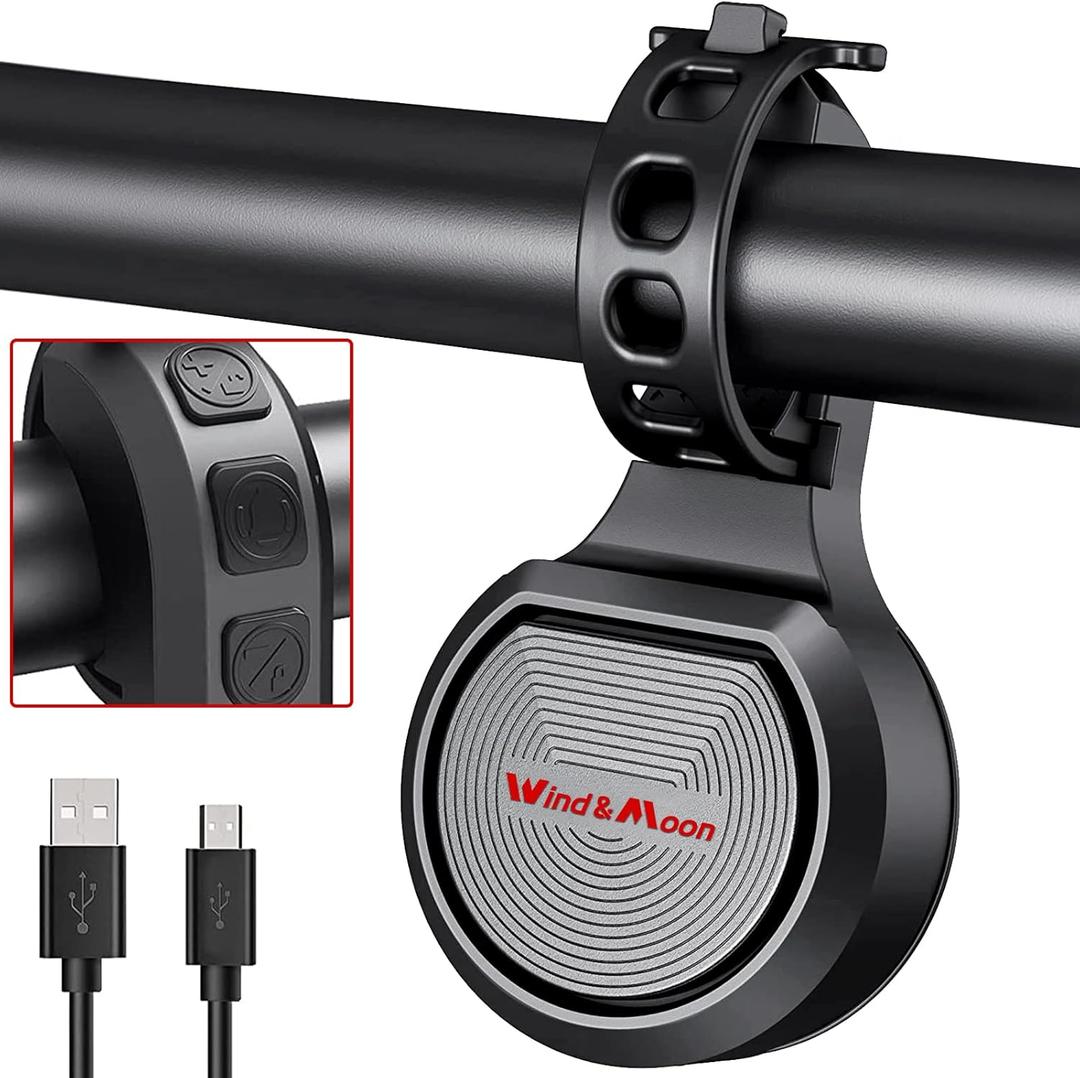 Wind&Moon Electric Bike Bell, 80-130DB Anti-Theft Alarm Adjustable Bike Horn, IPX6 Waterproof with USB Rechargeable Scooter Horn, Bicycle Bell, Warning Horn (Remote Control 4 Tones, 4 Tones, 1 Tone)