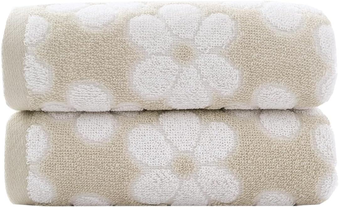 Pidada Hand Towels Set of 2 Floral Pattern 100% Cotton Soft Absorbent Decorative Towel for Bathroom 13.4 x 29.5 Inch (Brown)