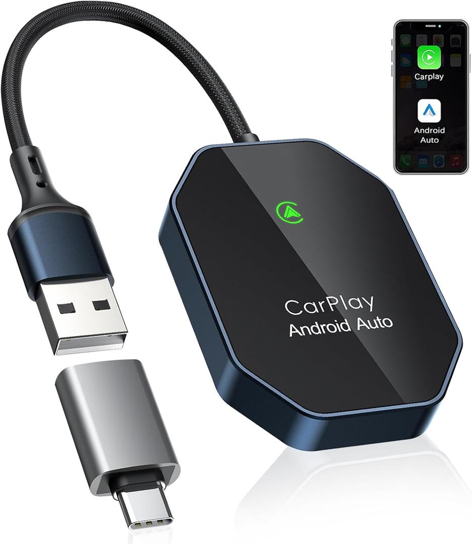 Wireless Carplay Adapter, 2 in 1 Wireless CarPlay & Android Auto Adapter with Dual-Band WiFi and Bluetooth 5.0 Car Play Connector Compatible with iOS 10+ / Android 11+ , 