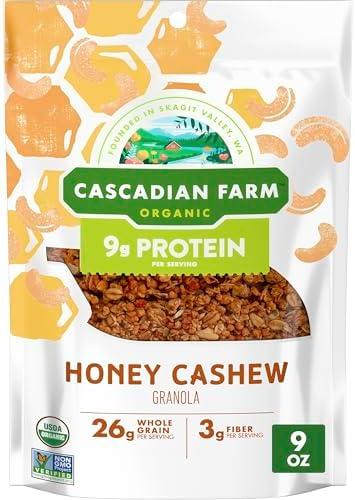 Cascadian Farm Organic Honey Cashew Granola, Protein Granola, Non-GMO, Resealable Pouch, 9 oz 3Pcs BB 14 Dec 2025