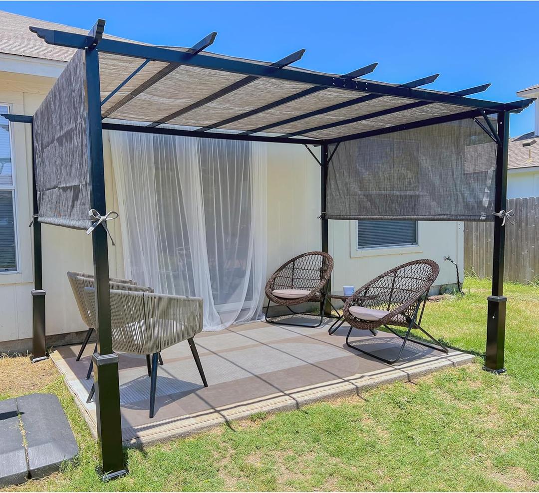 Backyard Expressions 12 x 9 Metal Flat Top Pergola with Adjustable Grey Sling Top (Standard) (No frame, Net Only)