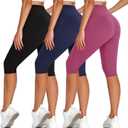 High Waisted 3 Pack Women's Capri Pants - Knee Length Yoga Shorts, Biker Workout Leggings for Women,Summer Activewear, S/M