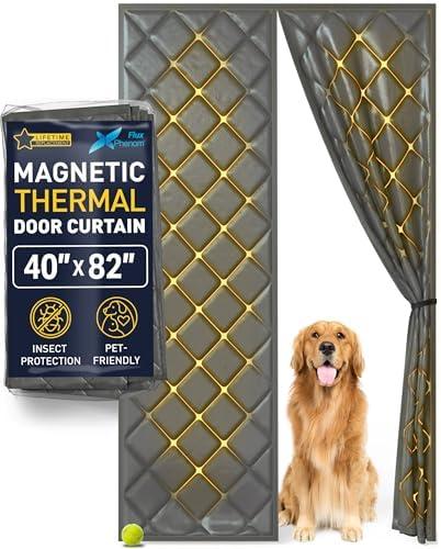 Flux Phenom Thermal Insulated Door Cover - Easy Install - Temperature Protection Barrier, Keeps Warm Air in, 50 Magnets for Secure Gap Free Closure, Magnetic Door Curtain for Winter - 40"x82"