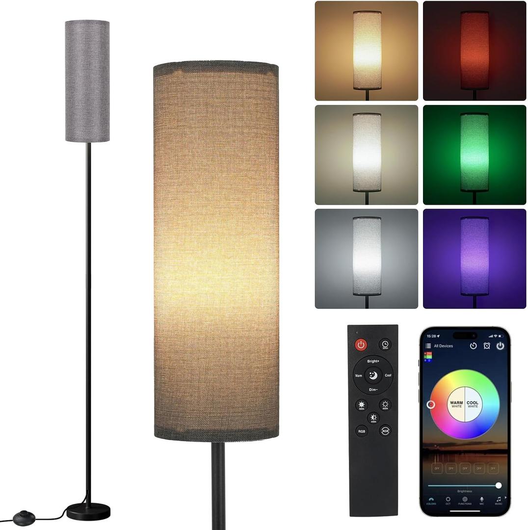 FRIDEKO HOME Gray Floor Lamps for Bedroom, Dimmable Colors Temperature & Brightness, Plug in Modern Floor Lamps for Living Room, Tall Standing Lamps for Office, Corner Lamp, 9W RGB LED Bulb