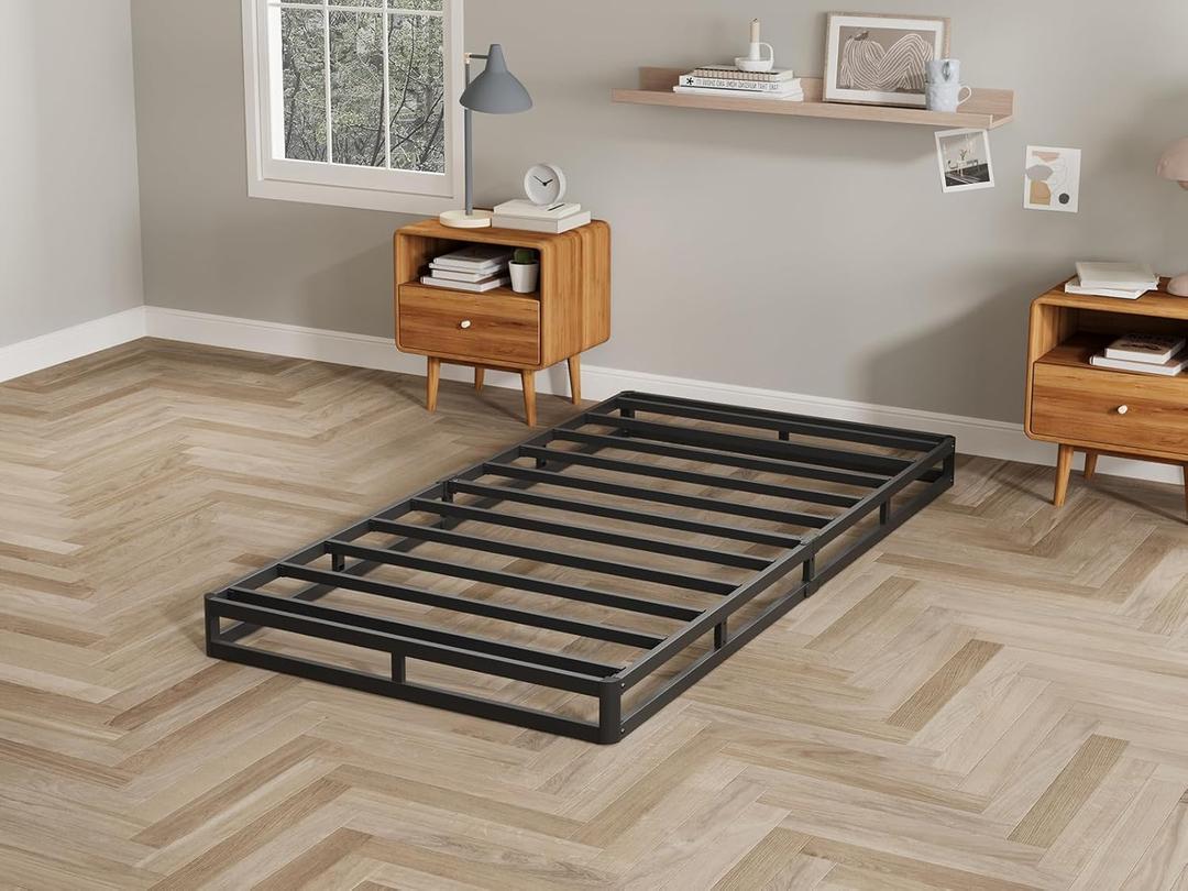 AROMUSTIME Twin Box Spring 5 Inch Low Profile Black Heavy Duty Metal Mattress Foundation/ Easy Assembly/ Non-Slip/ No Noise/ Easy Clean Fabric Cover