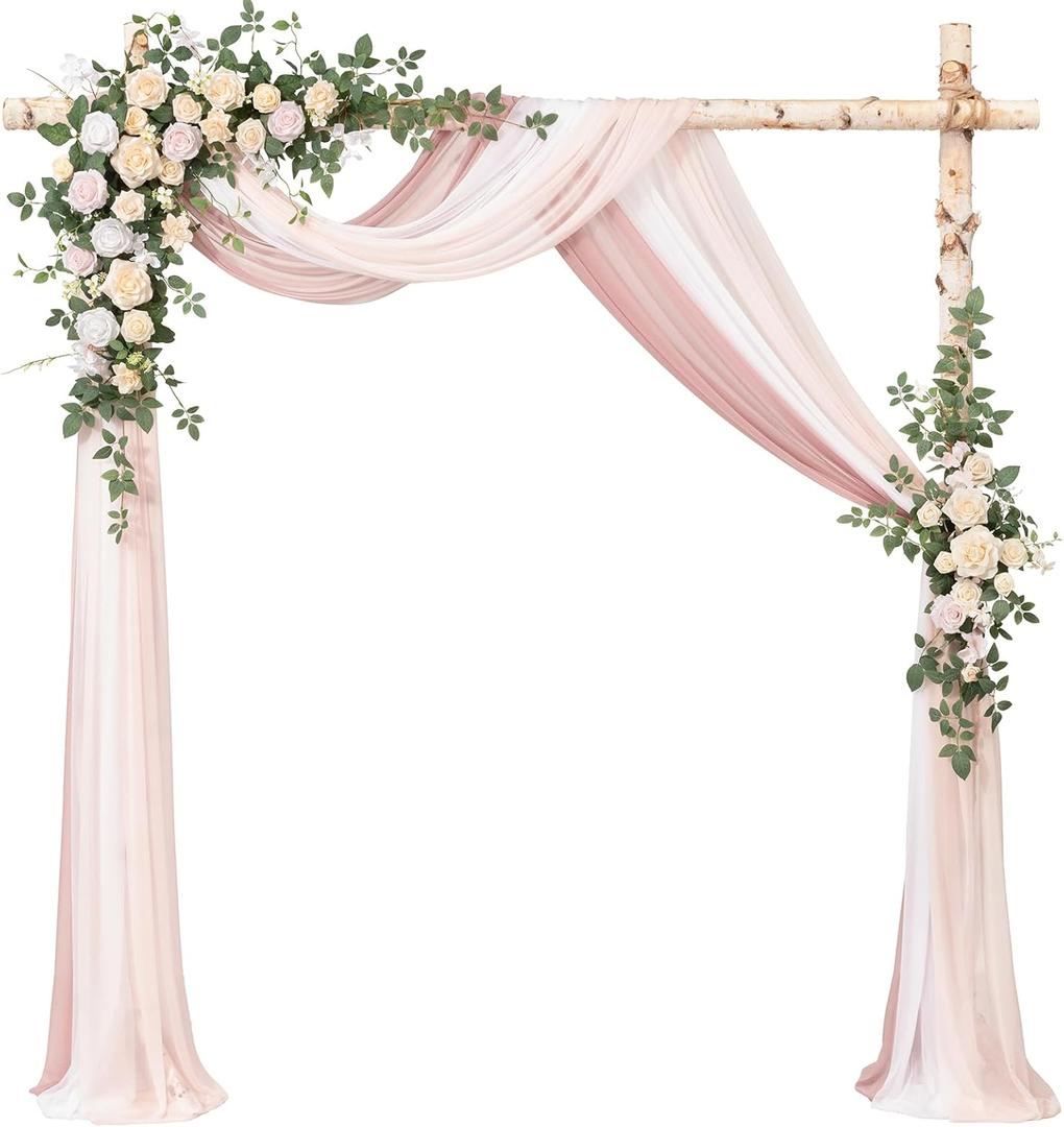 Ling's moment Wedding Arch Flowers with Drapes Kit-Pack of 5, 2pcs Flower Arrangements 3pcs Sheer Hanging Drapes White Ceremony Arbor Backdrop Artificial Rose Floral Decorations, Blush Cream
