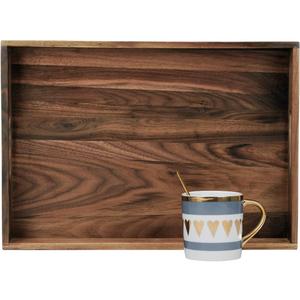 17 x 12 Inches Rectangle Walnut Wood Ottoman Tray with Handles, Serve Tea, Coffee, Classic Wooden Decorative Serving Tray