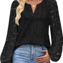 MEROKEETY Women's Eyelet Long Sleeve Shirts Tops Dressy Casual Fall Trendy Flower Lace Boho Crochet Blouses M 
