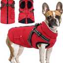 Red Winter Dog Coat with Harness & Jacket - Waterproof Zipper Fleece, Warm Reflective for Small Dogs