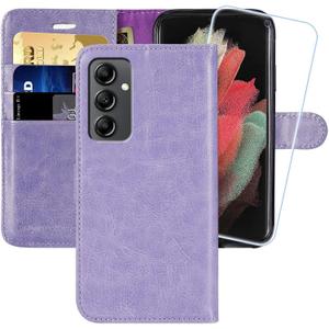 MONASAY Wallet Case Compatible for Galaxy A14 5G, [Included Glass Screen Protector][RFID Blocking] Flip Folio Leather Cell Phone Cover with Credit Card Holder, Lavenders