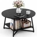 YANPU Round Coffee Table, 2-Tier Wood Coffee Table with Storage Shelf, Modern Circle Wood Desktop for Living Room, Home Office, Apartment, 36" Round