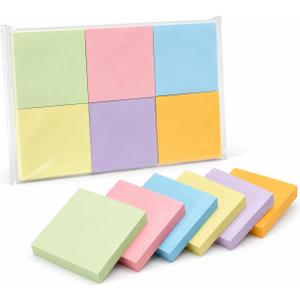 Sticky Notes for Office School Home, 6 Pads 100 Sheets Each, Super Sticky Bright Color Memo Pads, 3x3 Inches Easy Peel Self Stick Notes