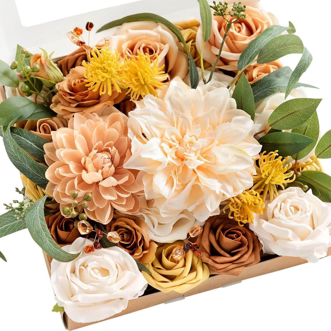 Ling's moment Terracotta Artificial Flowers Greenery Grand Box Set, Burnt Orange Dahlia Fake Flower for DIY Wedding Bridal Bouquet, Centerpieces Decor, Floral Arrangement Decor, etc. Grand