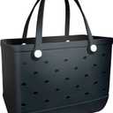 Beach Bag X Large Rubber Beach Tote Bag, Waterproof Washable Open for Women Croc Bag Hand Bag for Beach Pool Yoga, Black