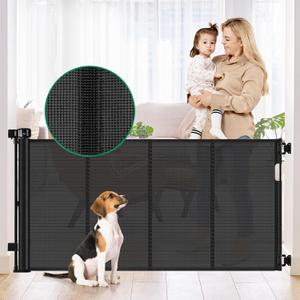 Reinforced 56" Wide Retractable Baby Gate Retractable Dog Gate with Support Rods - Anti-Bottom Crawl, Mesh Gate Retractable Gate Outdoor Retractable Pet Gate Indoor Doorway/Hallway/Stair Gate, Black