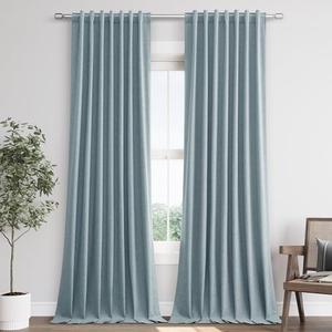 Joywell Linen Dark Blue Full Blackout Curtains 108 Inch Long 2 Panels Set for Bedroom Living Room,Back Tab Rod Pocket Room Darkening Thermal Insulated Black Out Window Drapes,52x108 Inches