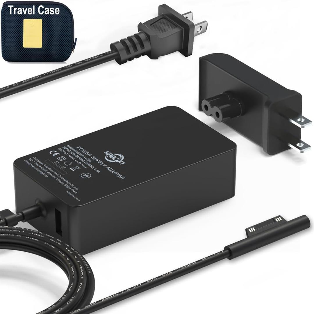 65W Surface Pro Laptop Charger for Microsoft Surface Pro 11 10 9 8 7+ X 7 6 5 4 3, Windows Surface Laptop 7 6 5 Studio 4 Go 3 2, Surface Go Tablet, Surface Book 2 1, Support 44W 36W, 10FT, Travel Case
