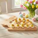 Wood Easter Deviled Egg Tray, 15.3" Bunny Shaped Deviled Egg Platter with 21 Slots, Solid Wooden Holder for Countertop, Reusable Serving Board for Charcuterie, Brunch & Holiday Party