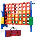 Oversized 4 in a Row Connect Game+Waterproof Carry Bag,Included-4 ft X 3.5 ft Tall,4-to-Score Jumbo with 44 Pieces Rings&Drink Holder,48 Super Size-Indoor&Outdoor Giant 4 Game for Kids&Adults (Red + Blue)