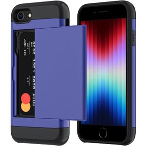 Qinmay Compatible with iPhone SE Case 2022/2020/3rd/2rd & iPhone 8/7 Case with Card Holder, Dual Layer Shockproof,Heavy Duty Protective Hidden Slot Slim Wallet Phone Cover, Purple