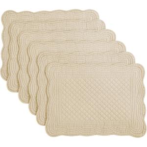 HOMBYS Quilted Placemats Set of 6 Washable-13x18 inches Rectangular Placemats for Kitchen Table-100% Cotton Fabric Rectangular Table Mats, (Light Brown)