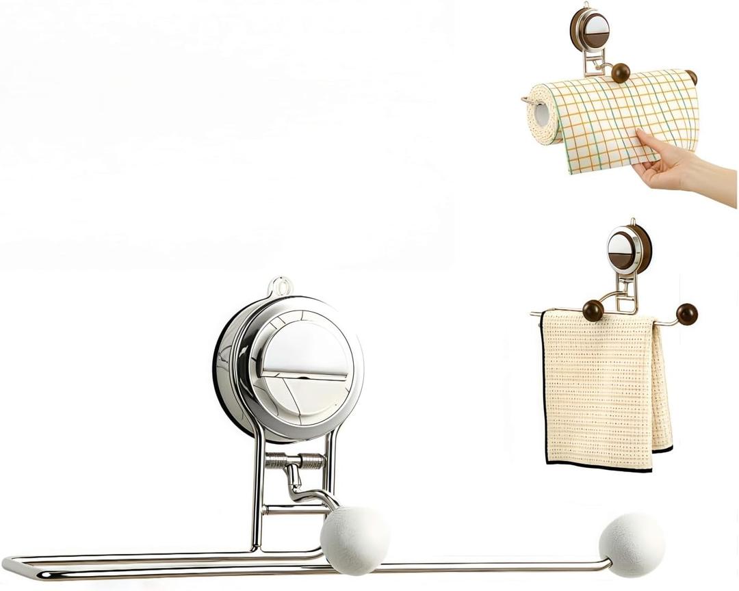 Wall Mounted Paper Towel Holder with Suction Cup, no Punching Required, Suitable for cabinets and Bathroom Kitchen Storage