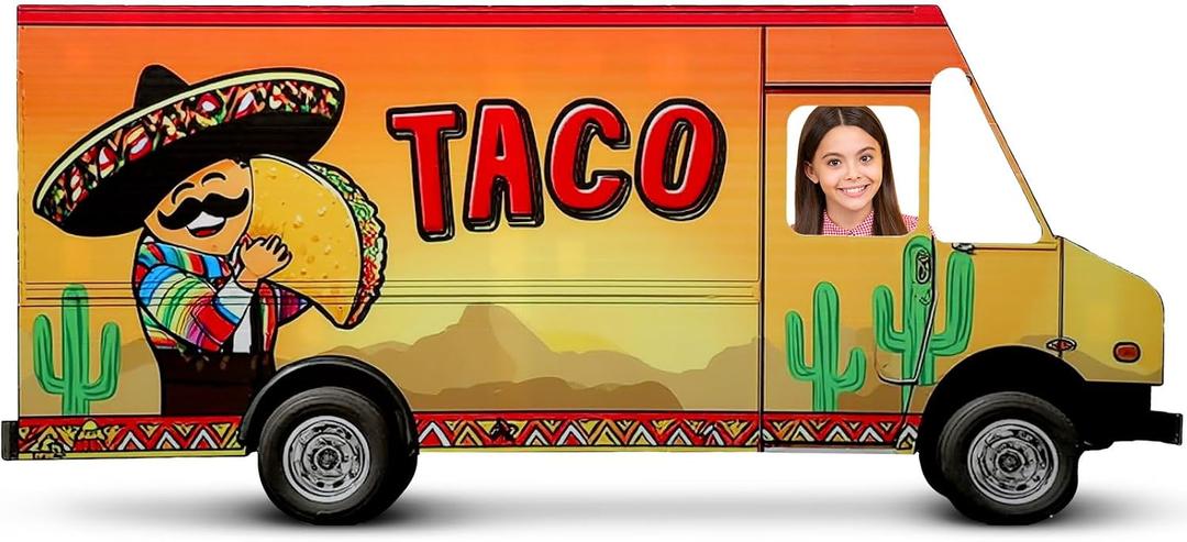 BreezeHug 6 ft Mexican Fiesta Party Decoration Taco Truck Cardboard Cutout Stand-up Cinco De Mayo Life Size Photo Props Taco Backdrop Background for Mexican Themed Birthday Party Supplies
