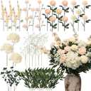 Suncalla 36 Pcs Champagne Artificial Flowers Bouquet Set 8 Kind Faux Delphinium Rose Peony Chrysanthemum Hydrangea Baby's Breath Florals with Greenery Long Stem for Wedding Table Vase Decor