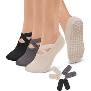 Diu Life 3 Pack Pilates Socks Yoga Socks with Grips for Women Non Slip, Workout, Pure Barre, Ballet, Dance, Hospital Socks, Small-Medium
