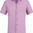 Mens Casual Button Down Shirts Wrinkle Free 4-Way Stretch Dress Shirs Short Sleeve Plaid Summer Shirts for Men (XX-Large, Red/White)