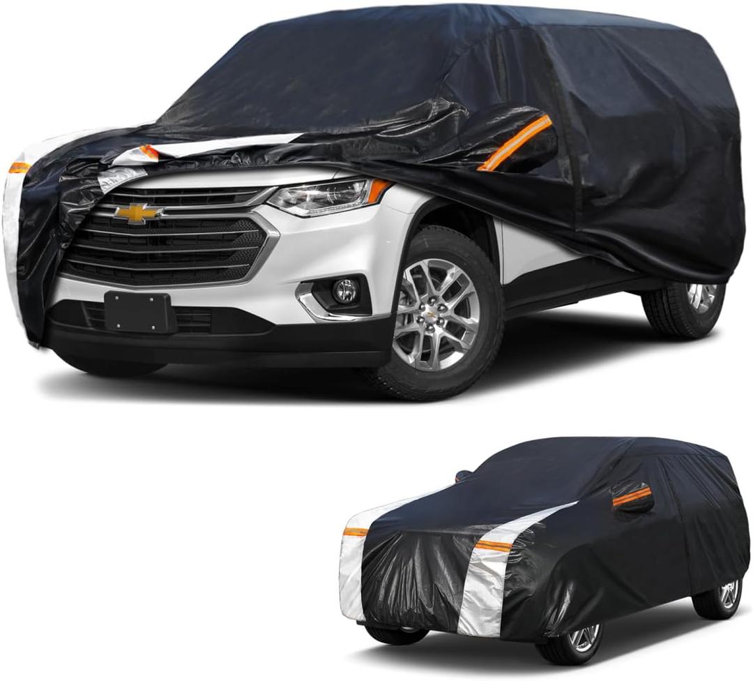 Large SUV Car Cover for Chevrolet Traverse 2009-2025 100% Waterproof All Weather, Heavy Duty Outdoor Full Exterior Covers Rain Sun Wind UV Protection. (Chevy Traverse 2009-2005+Towel+Storage Bag)