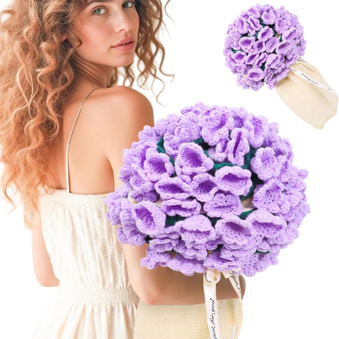 LOKOZ Crochet Flowers Bouquet Blanket - Birthday Gifts for Women Mom Sister Wife, Purple Flower Blanket Bouquet Romantic for Birthday Wedding Home Decor 31 Inches